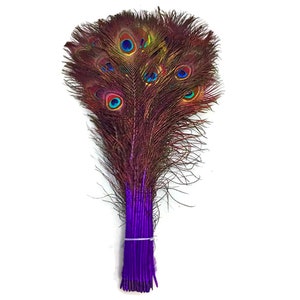 PURPLE Dyed PEACOCK Feathers 40&quot;-45&quot;  for Costume Halloween Home Decor Vases Bridal Wedding Centerpieces Craft