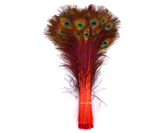 ORANGE Dyed PEACOCK Feathers 40"-45" for Costume Halloween Home Decor Vases Bridal Wedding Centerpieces Craft