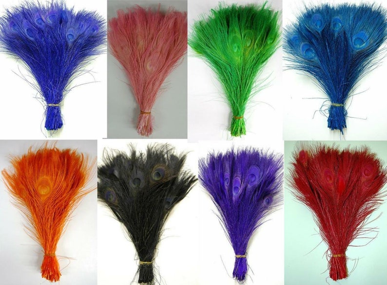 BLEACHED PEACOCK Tail Feathers 10-12 in Many Various Colors for Costume Halloween Home Decor Vases Bridal Wedding Centerpieces Craft DIY image 1