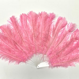 Small OSTRICH Feather Fan - LIGHT PINK 35" x 25" For Burlesque Dance Showgirl Costumes Halloween Theater (Opens & Closes)