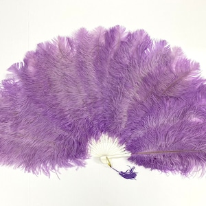 LILAC Ostrich Drab Feather Fan 36" x 20" Burlesque Dance Showgirl Costumes Halloween (Opens & Closes) 20 Staves/Heavy-Duty Handles!