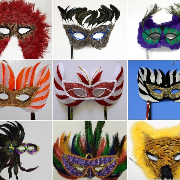 FEATHER MASKS Various Masquerade/Mardi Gras Masks for Halloween Costumes