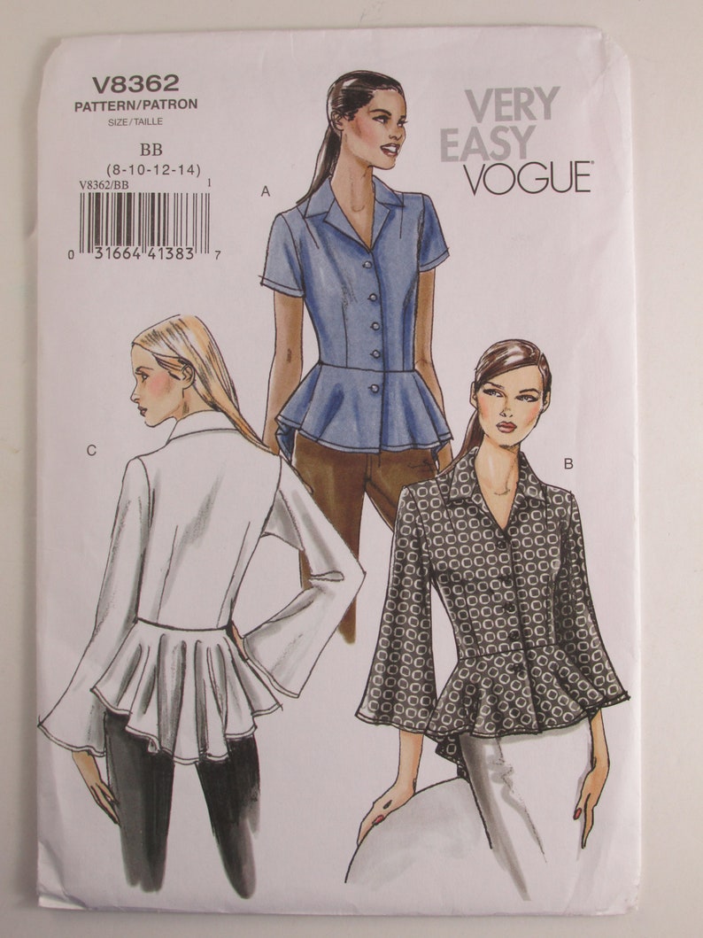 Vogue 8362 Misses/'Misses/' Petite Blouse Sewing Pattern Pattern Size 8-10-12-14 Uncut