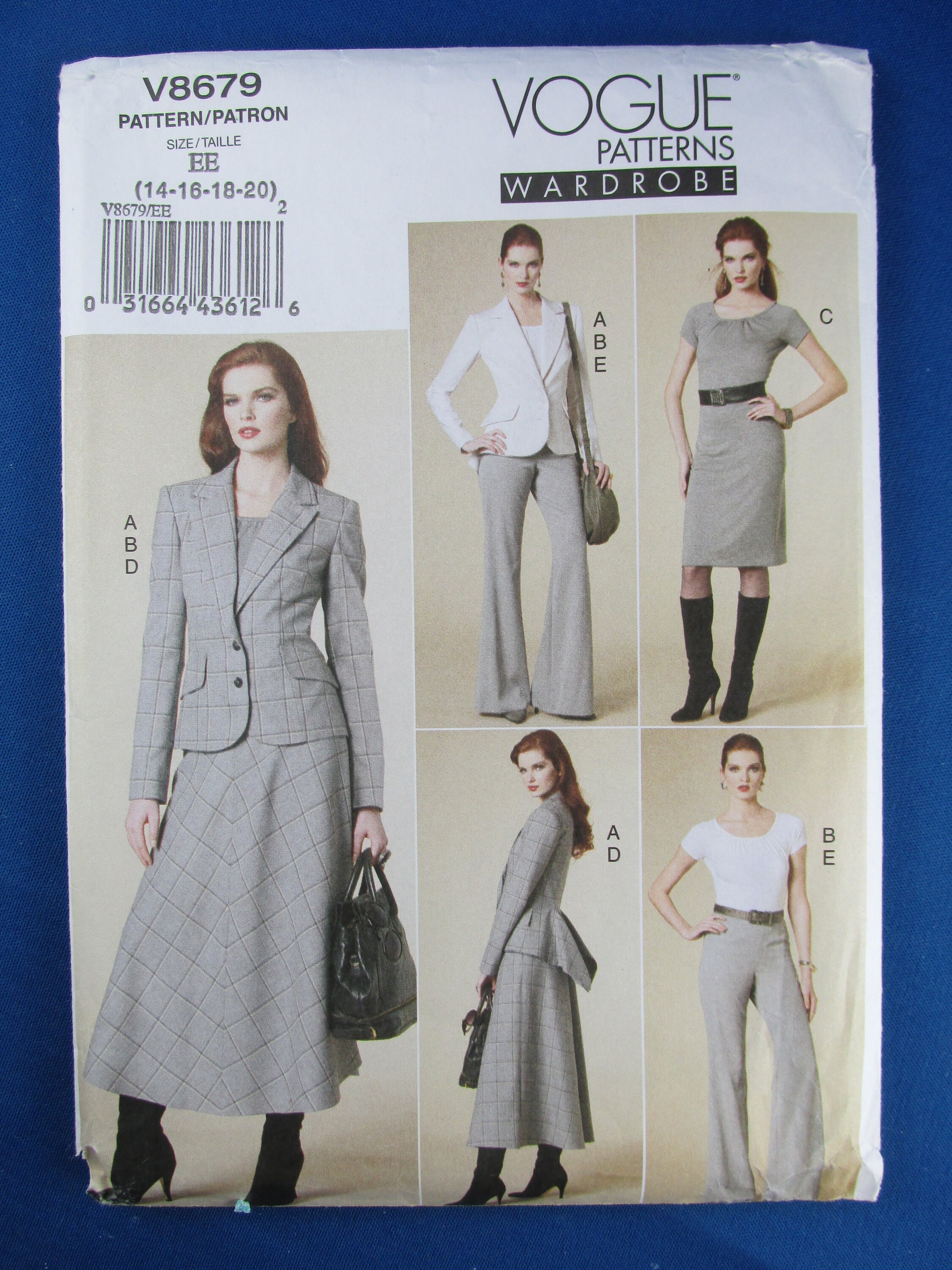 Vogue 8679 Misses' Jacket Top Dress Skirt & Pants Pattern Sz 6-12 or 14-20 Vogue 8679 Misses' Jacket Top Dress Skirt & Pants Pattern Sz 6-12 or 14-20