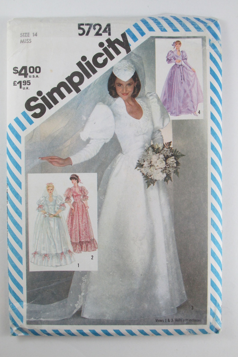 Simplicity 5724 Misses BridesWeddingBridesmaid Dress Sewing Pattern Sizes 14 Uncut Vintage 1982