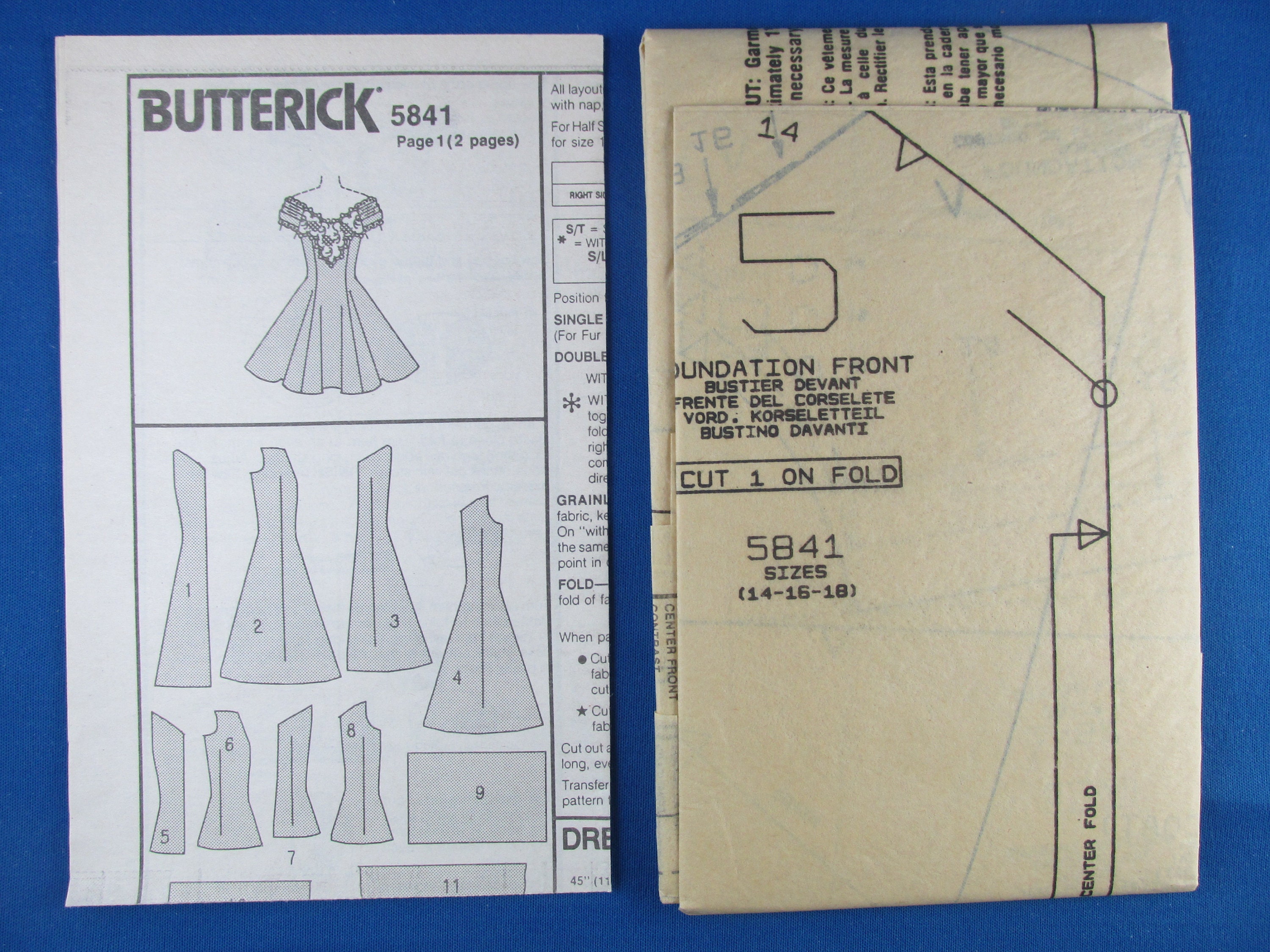 Dress Sewing Pattern Sizes 14-16-18 Uncut Butterick 5841 Misses