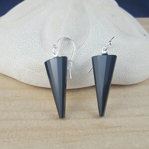 Fancy Cut Faceted Triangle Onyx Earrings