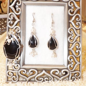 Black Onyx Wire Wrapped Pendant and Earring Set