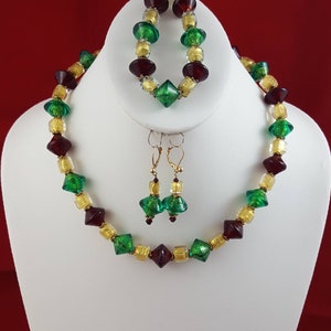 Vintage Venetian handmade glass necklace, bracelet,  and earring set