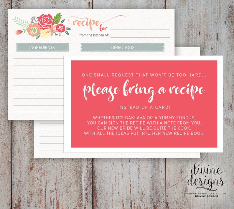 Bridal Shower Please Bring A Recipe Cute Idea Instant Just Poem Cards 8 Per Standard Paper Size