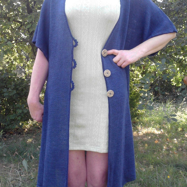 Natural Linen knitted mantle, knit linen coat, cknit linen cape, organic clothing, plus size mantle ,big size, Mantel von Leinsamen