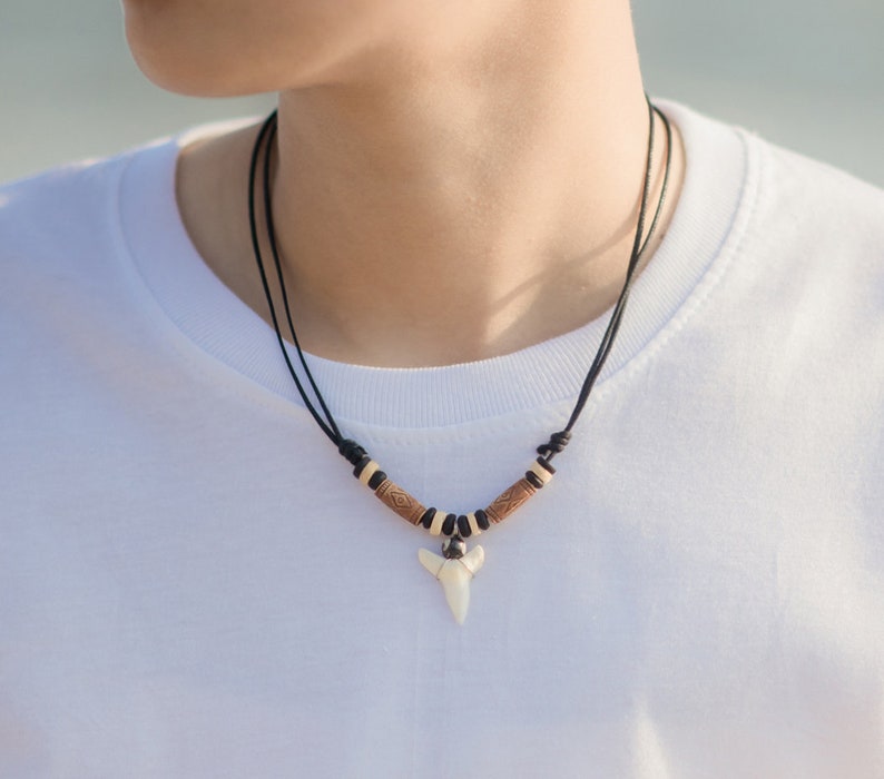 Cozybeach Shark Tooth Necklace Handmade Hawaiian Rasta Beach Etsy