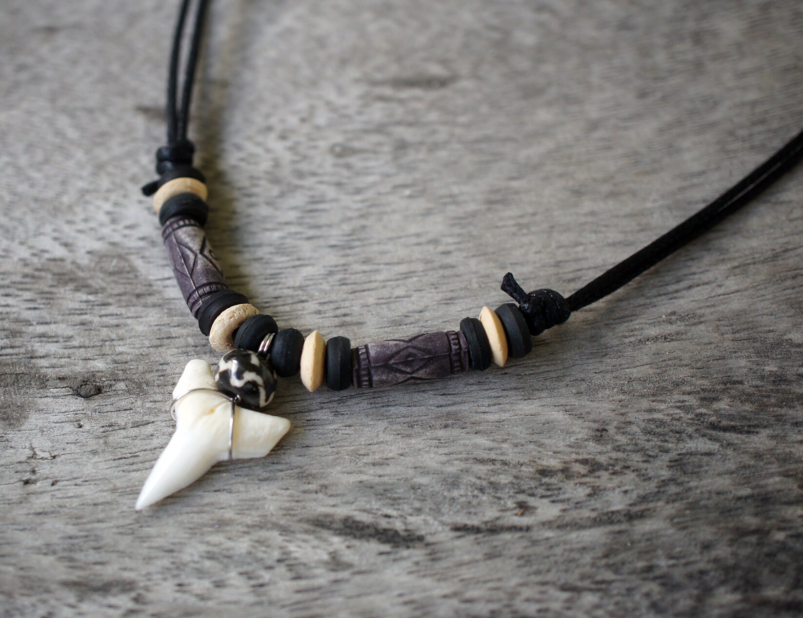 Cozybeach Shark Tooth Necklace Handmade Hawaiian Rasta Beach Etsy