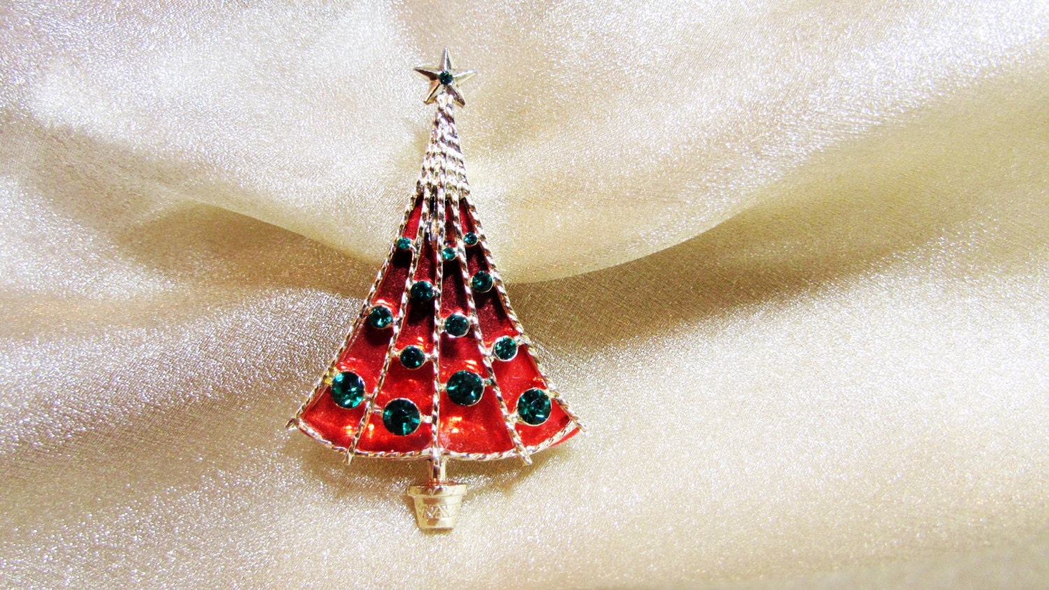 Vintage Signed BJ Christmas Tree Pin / Red and Green B J Etsy