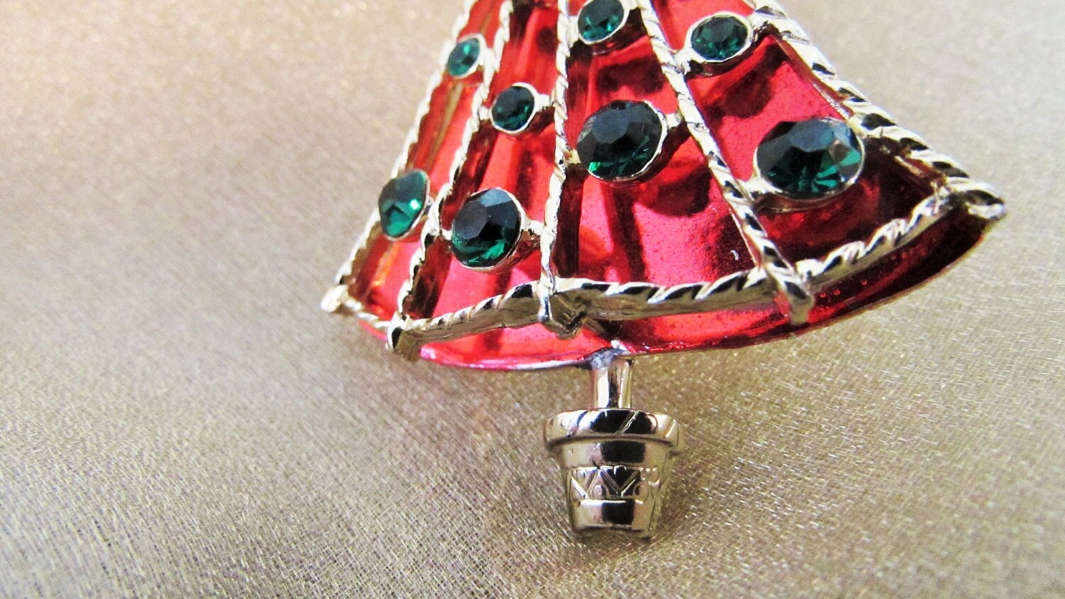 Vintage Signed BJ Christmas Tree Pin / Red and Green B J Etsy