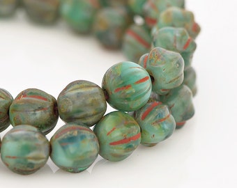 Kelly Green 25 7 x 9 mm Czech Glass Druk Roller Beads