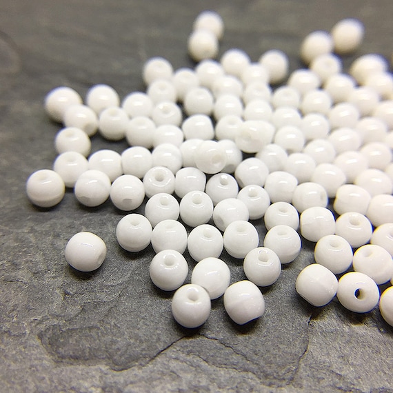 Small Round White Glass Beads Tiny Opaque White Glass Beads | Etsy