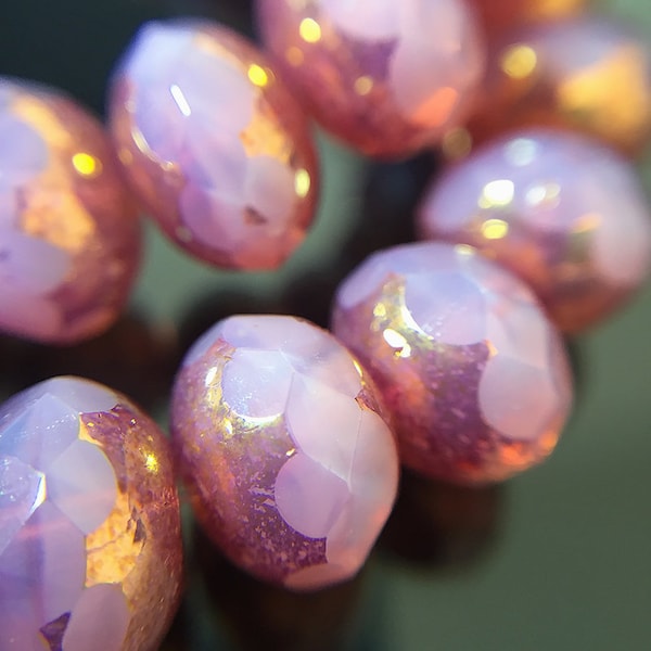 Pink Glass Rondelle Beads, Milky Pink Czech Glass Beads, Pink Rondelle Beads, Faceted Glass Donut Beads, 8x6mm - 23 beads (RON-04)