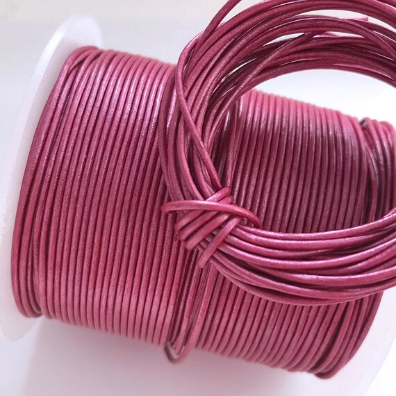 1mm 1.5mm 2mm Metallic Meganta Round Leather Cord Premium Metallic Pink Cord 39
