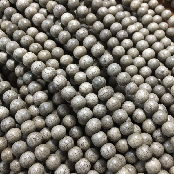 Natural Graywood Beads, Round Light Gray Wooden Beads, Natural Gray Wood with Cream Undertones, Wooden Mala Beads, 8-9mm - 50 beads (W8-20)