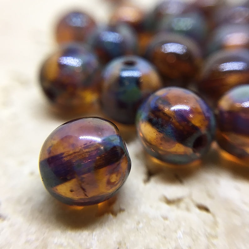 Round Amber Brown Glass Beads Amber Color Beads with Rich Etsy