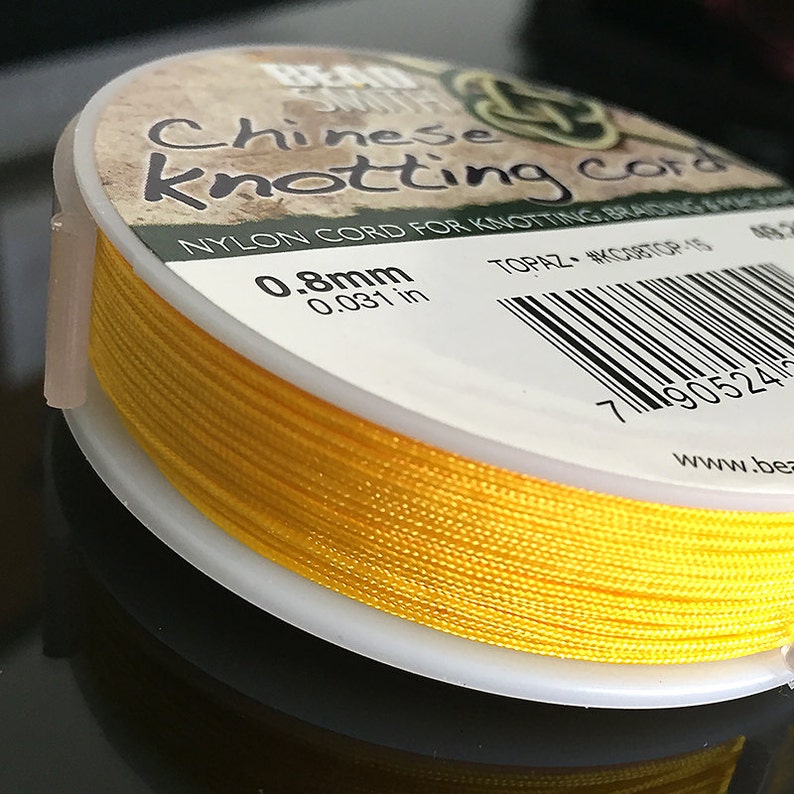 Topaz Yellow Chinese Knotting Cord 15 meters COR-03 0.8mm - 0.031 in 49.21 ft Nylon Cord for Knotting Braiding and Macrame