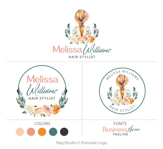 Hair stylist logo premade logo package hair logo design | Etsy