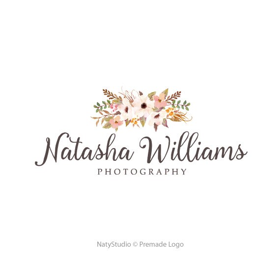 Floral logo premade logo design flowers logo boho chic logo