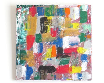 Abstract Painting, Original Cubist Painting, 50s Inspired Expressionist Painting, Unframed Canvas Squares Painting, Richter Pollock Inspired