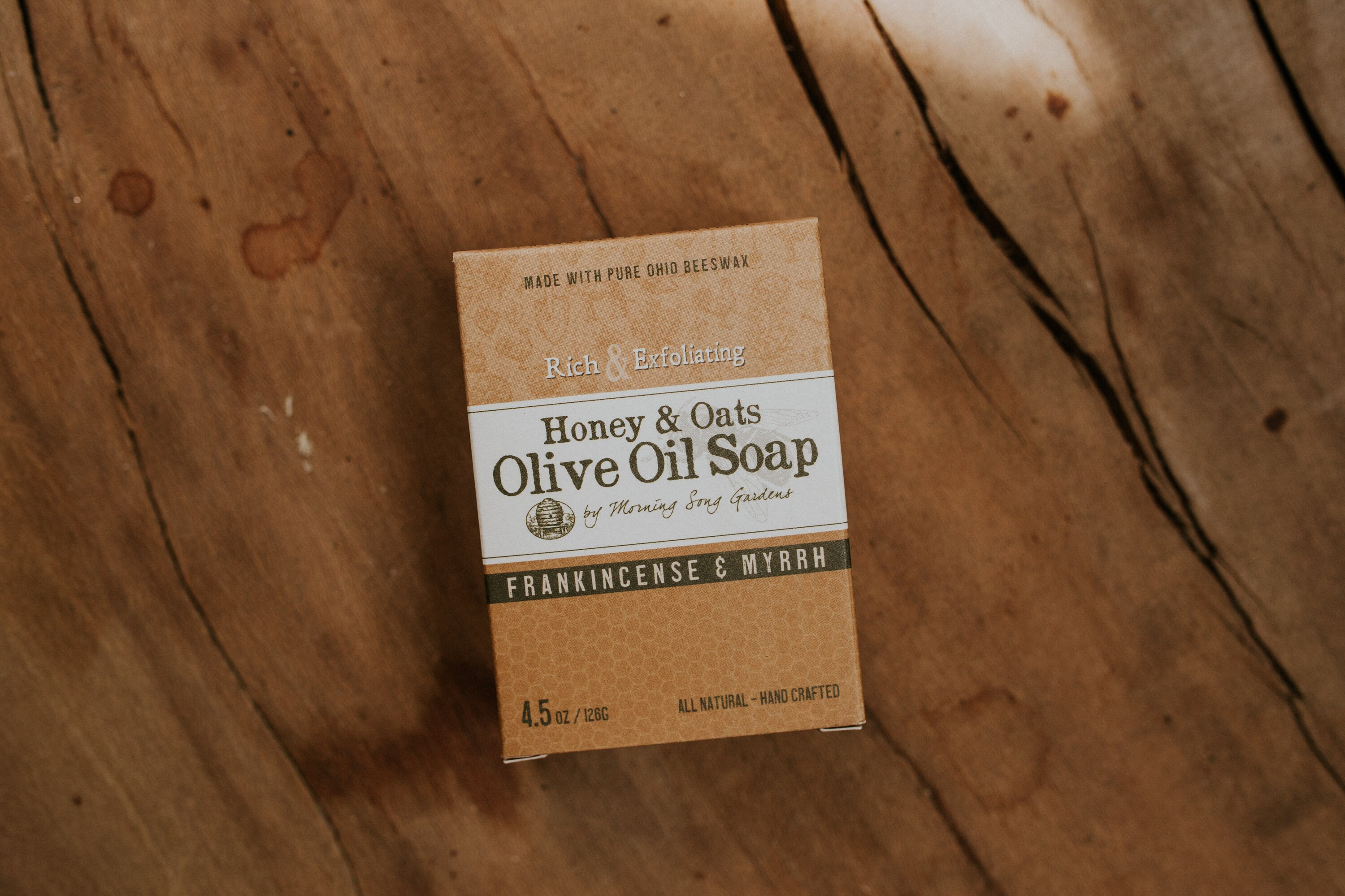 Honey & Oats Olive Oil Soap, Frankincense and Myrrh (4.5 oz)
