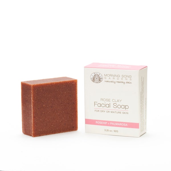 Rose Clay Facial Soap | Rosehip & Palmarosa Handcrafted Soap | Anti-aging, Dry Skincare