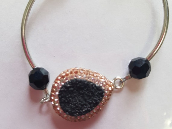Druzy, Rose Gold, Crystal, Black Druzy, Sterling Silver, Bracelet