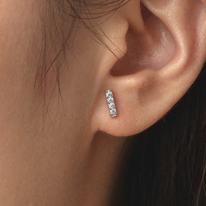 Classic Diamond Earrings •  Bar Diamond Stud in White Gold Sterling Silver • Minimalist Earrings • Sterling Silver • Wholesale- 2x8mm