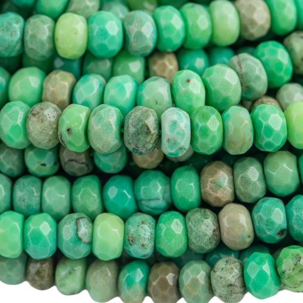 Natural Chrysoprase Faceted Roundel sizes 6mm, 8mm, 10mm, 12mm- Full 15.5 Inch strand- Gemstone Beads