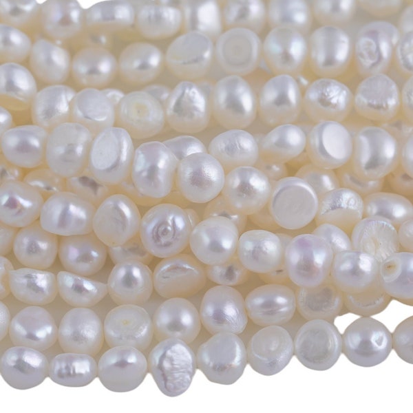 White Fresh Water Pearl Center Drill Nugget Beads 7-8mm 8-9mm 15" Strand