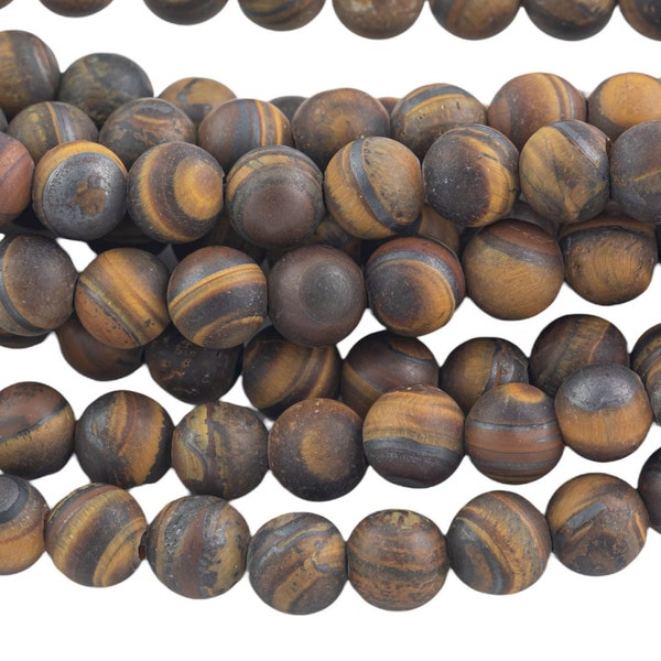 LARGE-HOLE beads!!! 8mm or 10mm Matte -finished round. 2mm hole. 7-8" strands. Smooth Tiger's Eye. Tiger eye. Big Hole Beads