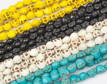 Howlite Magnesite Turquoise 7mm to 8mm Small Skull 15 Colors- Full 15 Inch Strand