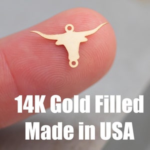 Long Horn Large Connector -14Kt Gold Filled Sterling Silver - CowHead Longhorns Texans Bullhead Connectors -Permanent Jewelry Supply
