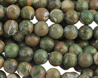 NATURAL Dark Rhyolite Rain forest Jasper Rhyolite Round Full Strand 6mm, 8mm, 10mm, 12mm, 14mm, 16mm, 18mm, 20mm- Full 15.5 Inch Strand