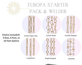 Europa Starter Pack with or Without Welder- 6 Styles of Chain- 3 Feet, 5 Feet, 10 Feet or 50 Feet option Permanent Jewelry Chain