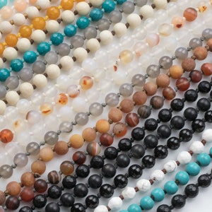 6mm NEW COLORS!!! Long Knotted - Preknotted Necklace-  Assorted Gemstones - 32-36 inches Long- Ready to wear- Long Necklace