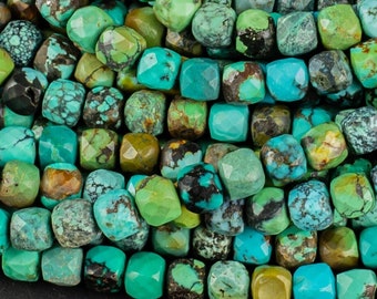 Natural Turquoise  Faceted Cube Beads Size 4mm 15.5" Strand