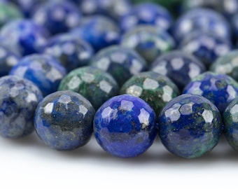 Natural Faceted Malachite Azurite Beads Grade AAA.  4mm, 6mm, 8mm, 10mm, 12mm, 14mm- Full 15.5 Inch strand Gemstone Beads
