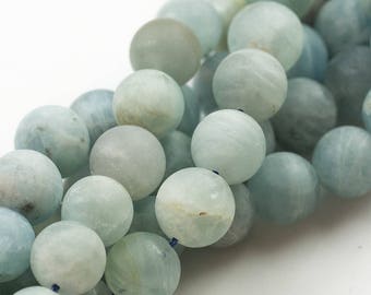 Natural aquamarine Matte  round beads in full strands. 4mm, 6mm, 8mm, 10mm, 12mm, 14mm, 16mm AAA Quality  Smooth Gemstone Beads