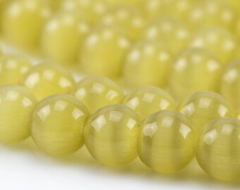 Cats Eye- Selenite Quartz- High Quality in Smooth Round, 4mm, 6mm, 8mm, 10mm, 12mm- Full Strand 15.5 inches Long- Yellow