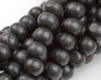 Natural Black Kaya Wood Off Round Shaped Beads with 2mm Holes - Sold by 15.5" Strands AAA Quality Gemstone Beads