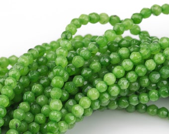 Green Jade- Faceted Round 4mm 6mm 8mm 10mm 12mm - Single or Bulk - 15.5"