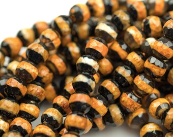 Dzi Beads Orange Single Band Faceted Round Beads. A Quality Full Strand 4mm, or 6mm.