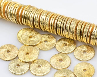 50pcs Brass Flat Disc Metal Beads Textured Heishi Tiny Loose Spacer Gold 6x0.5mm