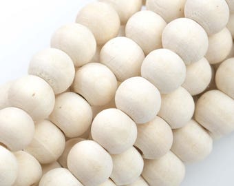 Natural Cream Colored Unfinished/Matt  Wooden Off Round Shaped Beads with 2mm Holes - Sold by 15.5" Strands Gemstone Beads